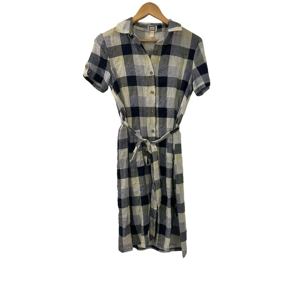 Mo:Vint New York Blue Plaid Button Up Shirt Dress XS
